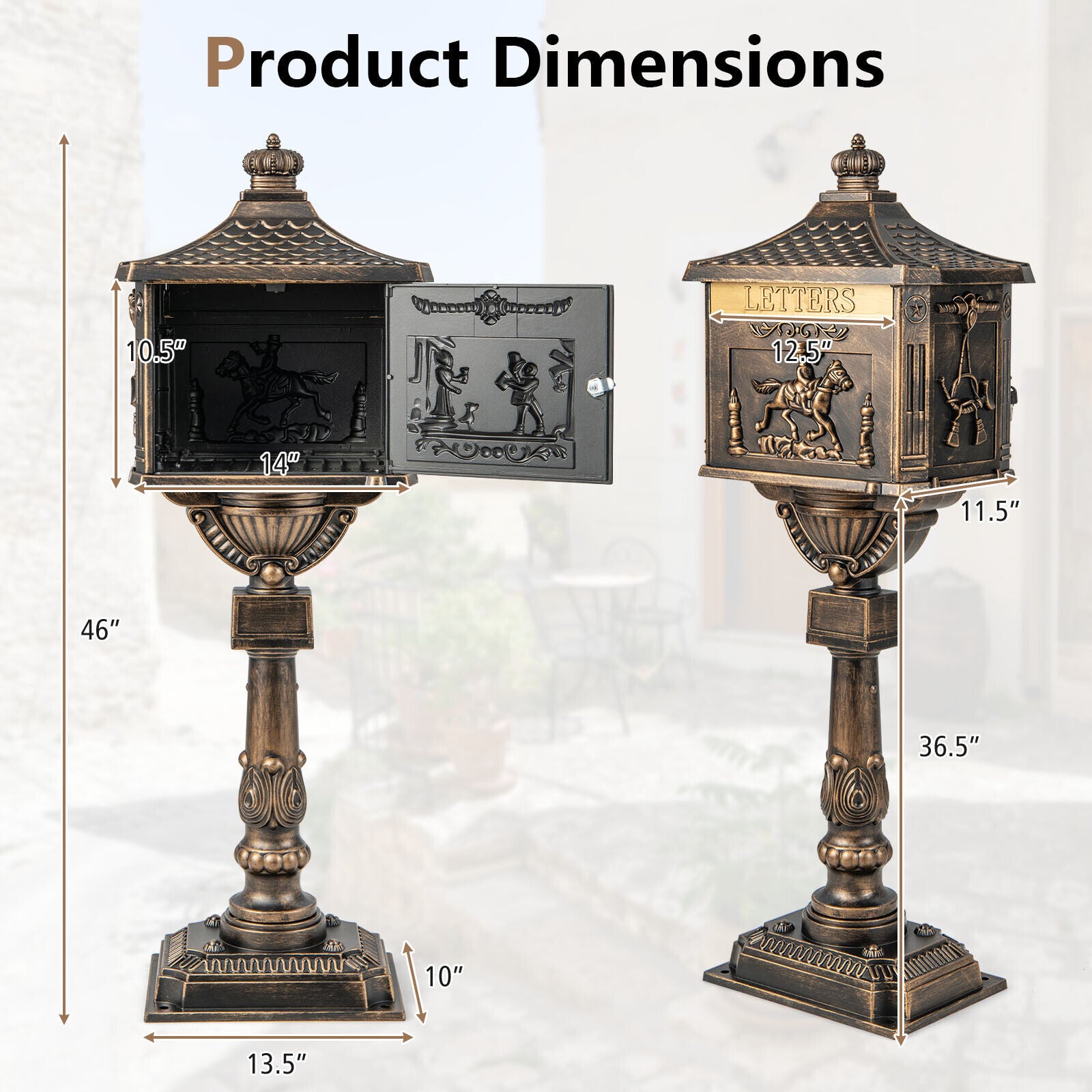 Retro Cast Aluminum Mailbox Security Postal Letter Box with Baffle Door-BronzeÂ