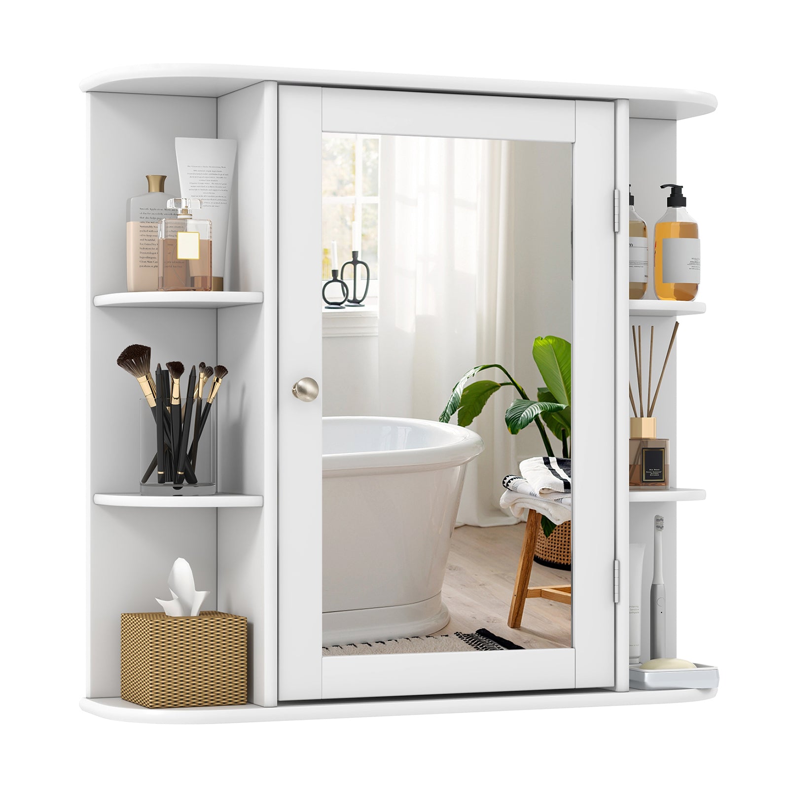 Multipurpose Mount Wall Mirror Bathroom Storage Cabinet-WhiteÂ