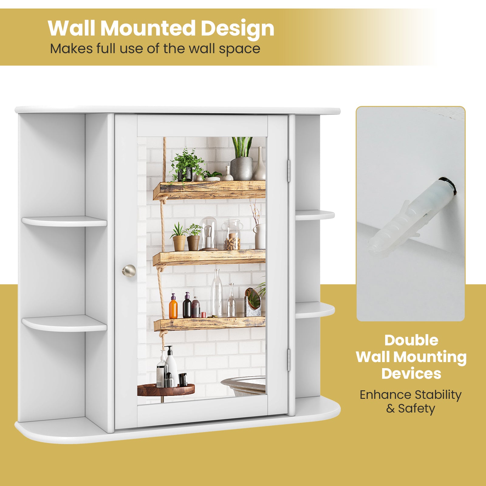 Multipurpose Mount Wall Mirror Bathroom Storage Cabinet-WhiteÂ