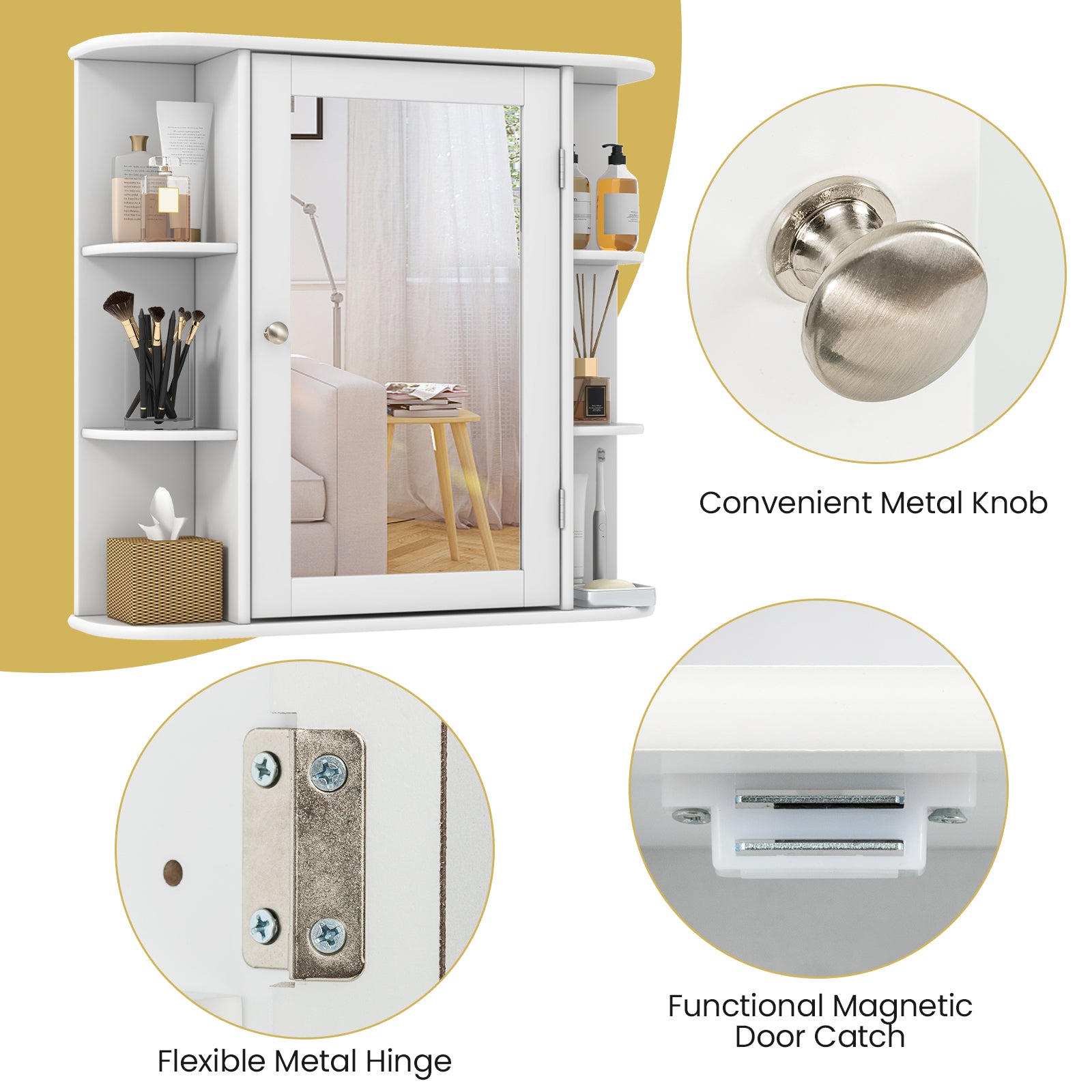 Multipurpose Mount Wall Mirror Bathroom Storage Cabinet-WhiteÂ