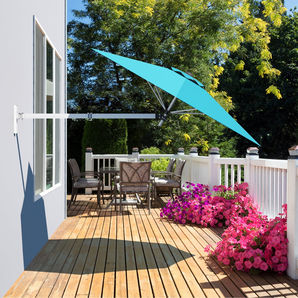 8ft Wall-Mounted Telescopic Folding Tilt Aluminum Sun Shade Umbrella-BlueÂ