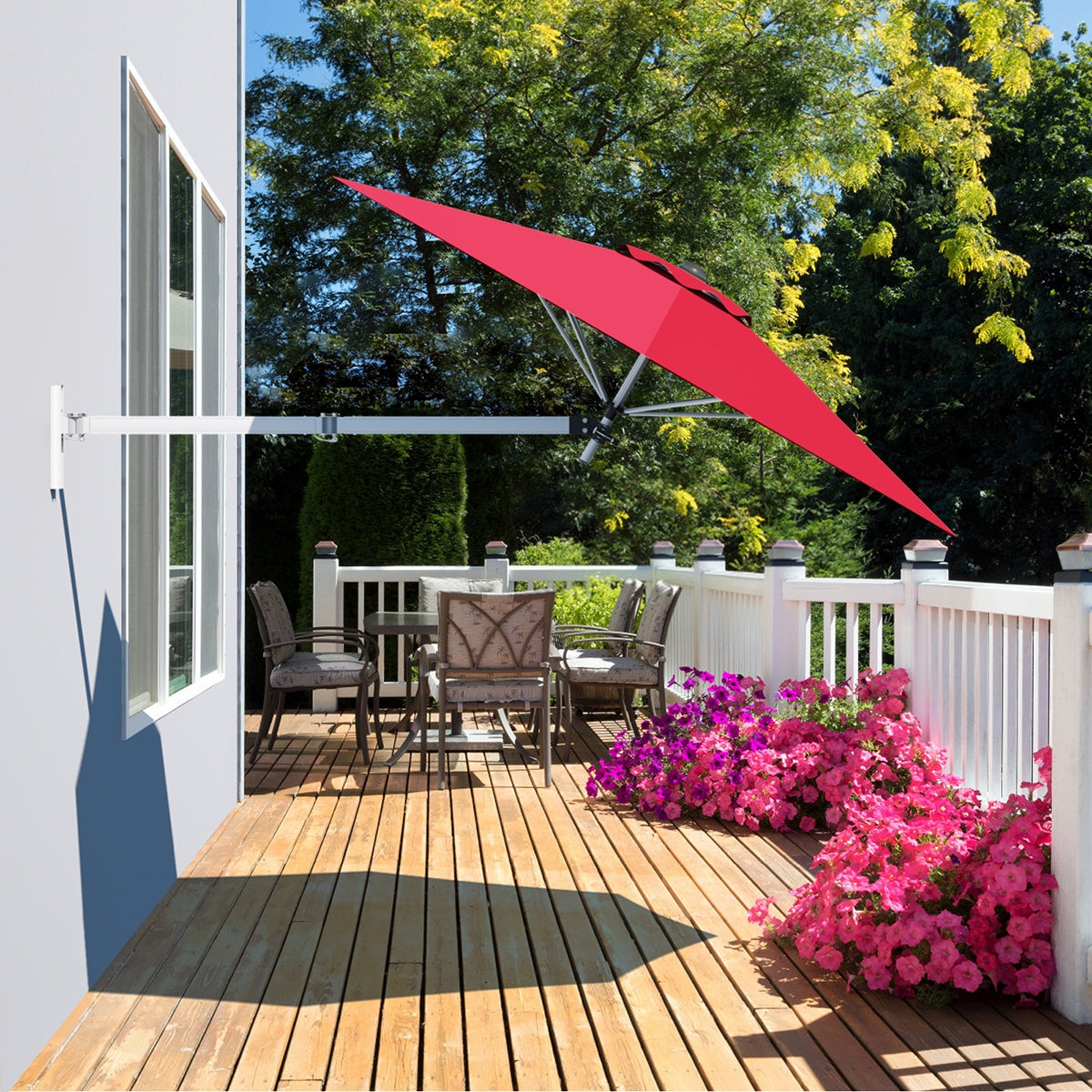 8ft Wall-Mounted Telescopic Folding Tilt Aluminum Sun Shade Umbrella-BurgundyÂ