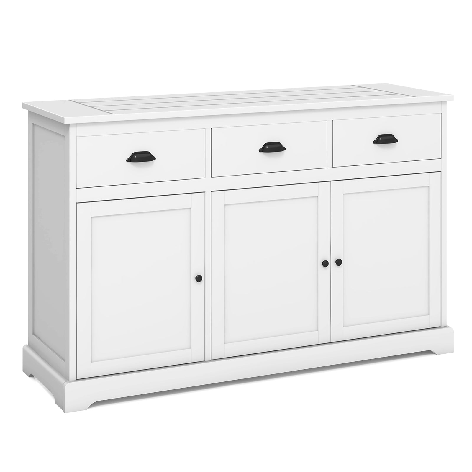 3 Drawers Sideboard Buffet Storage with Adjustable Shelves-WhiteÂ