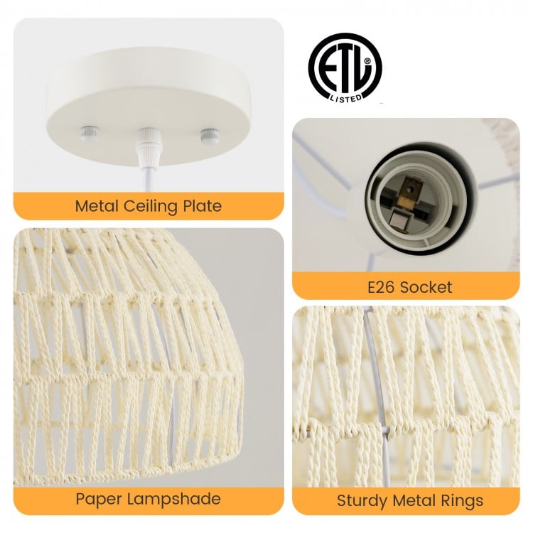 Farmhouse Rattan Pendant Lights with Adjustable Hanging Rope-Beige