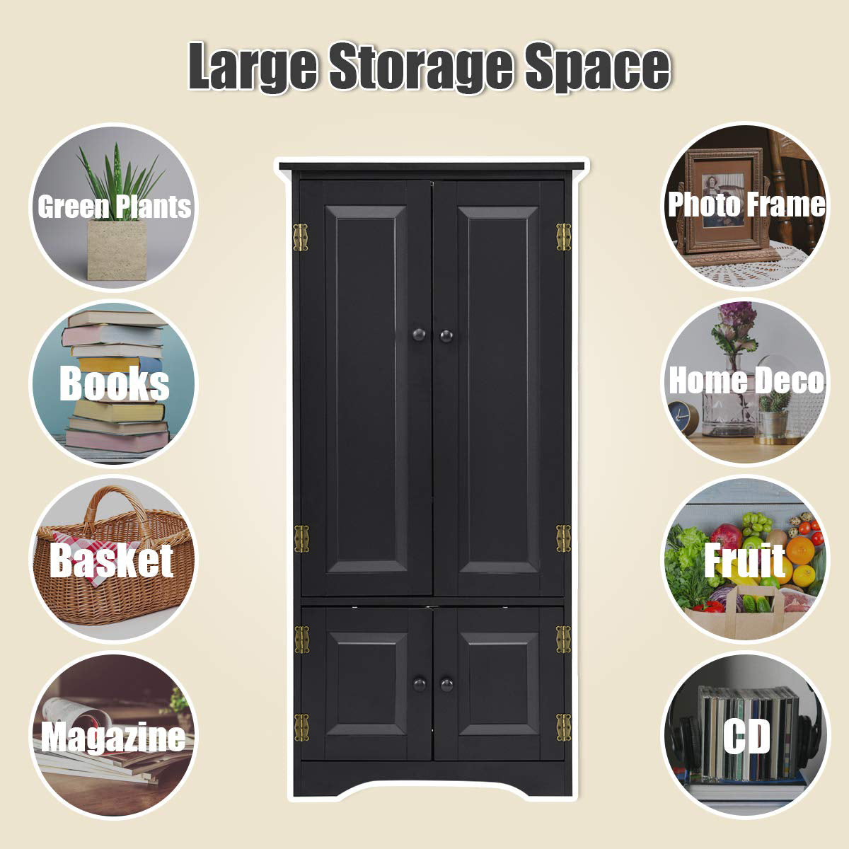 Accent Storage Cabinet Adjustable Shelves-BlackÂ