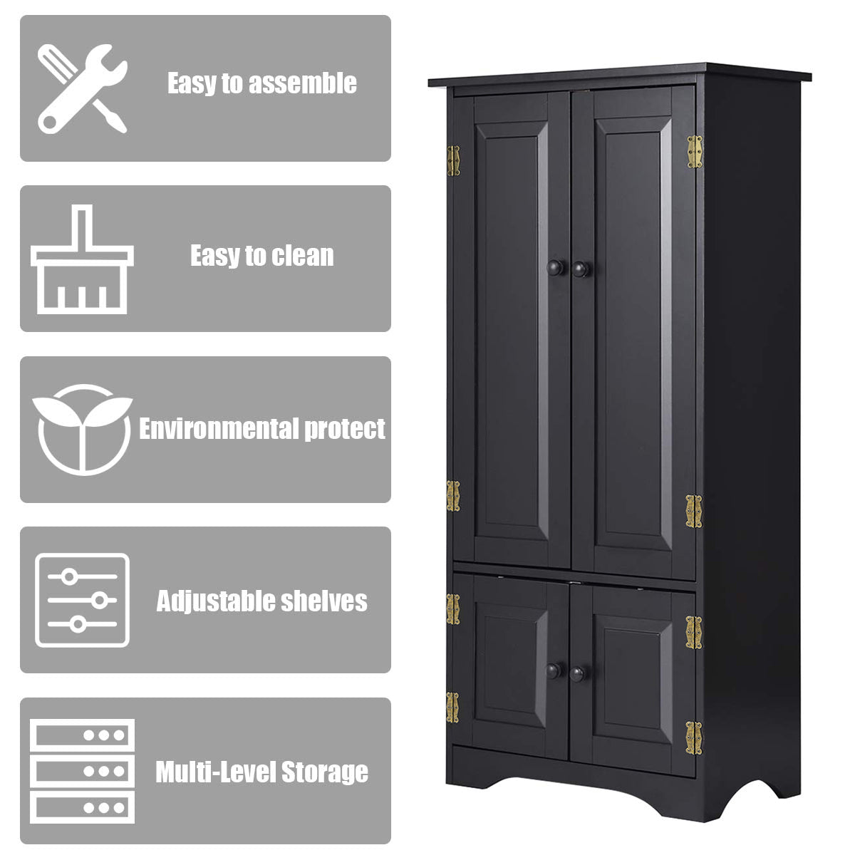 Accent Storage Cabinet Adjustable Shelves-BlackÂ