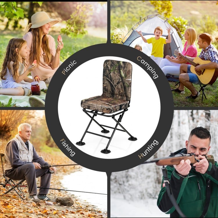 Swivel Folding Chair with Backrest and Padded Cushion-Camouflage