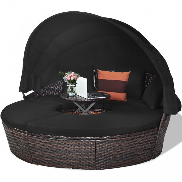Outdoor Daybed with Retractable Canopy-Black