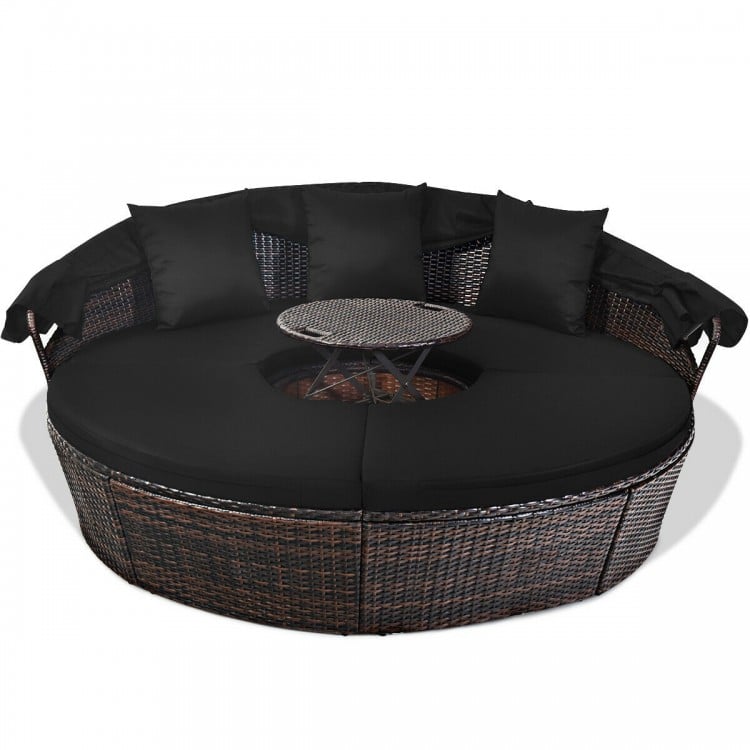 Outdoor Daybed with Retractable Canopy-Black