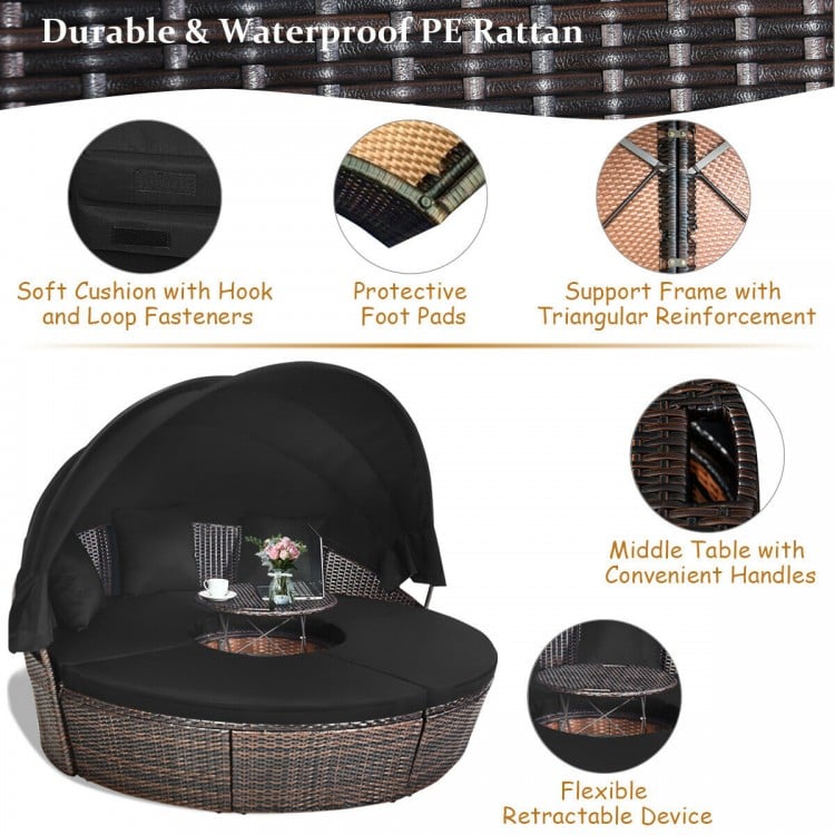 Outdoor Daybed with Retractable Canopy-Black