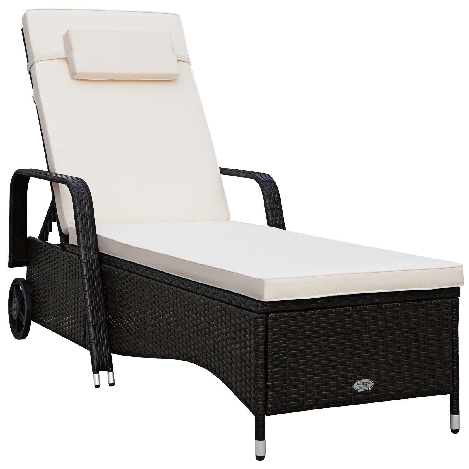 Outdoor Recliner Cushioned Chaise Lounge with Adjustable Backrest-WhiteÂ