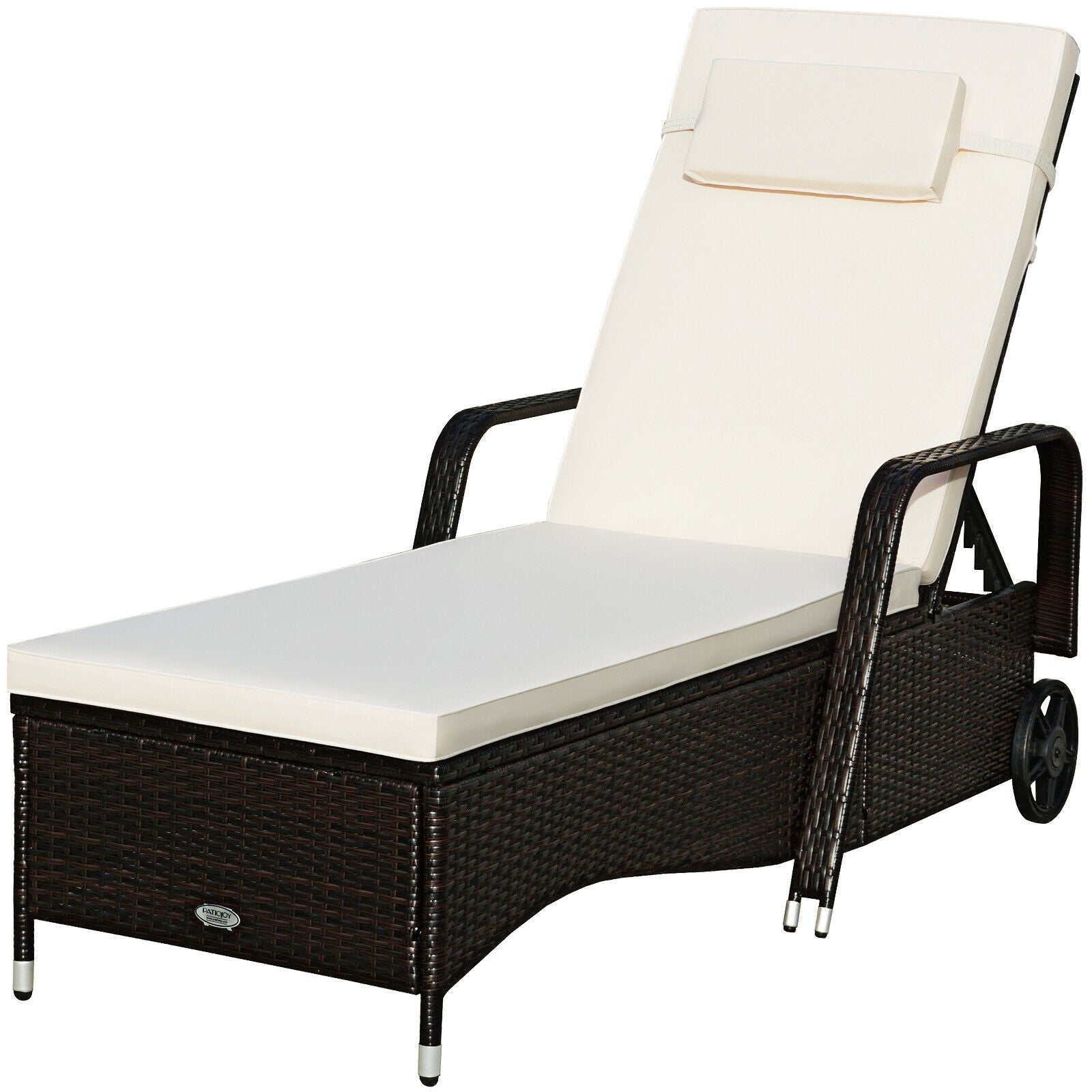 Outdoor Recliner Cushioned Chaise Lounge with Adjustable Backrest-WhiteÂ