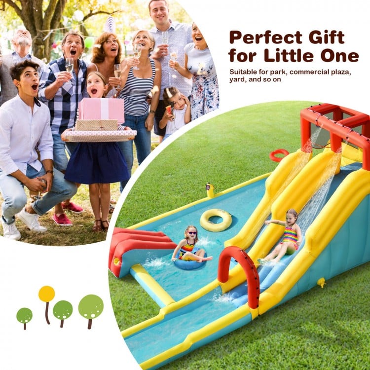 7-in-1 Inflatable Dual Slide Water Park Bounce House Without Blower