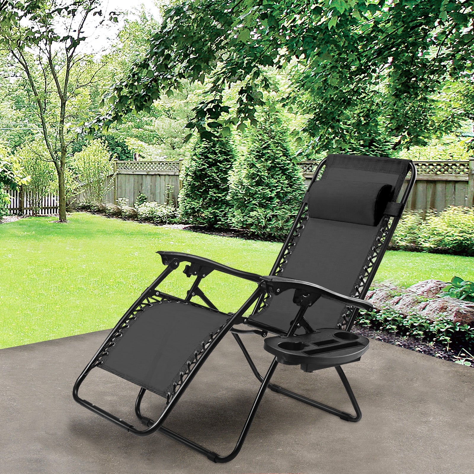 Outdoor Folding Zero Gravity Reclining Lounge Chair with Utility Tray-BlackÂ