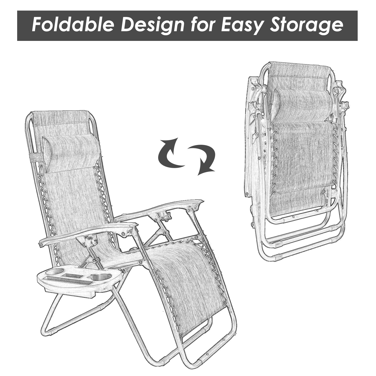 Outdoor Folding Zero Gravity Reclining Lounge Chair with Utility Tray-BlackÂ