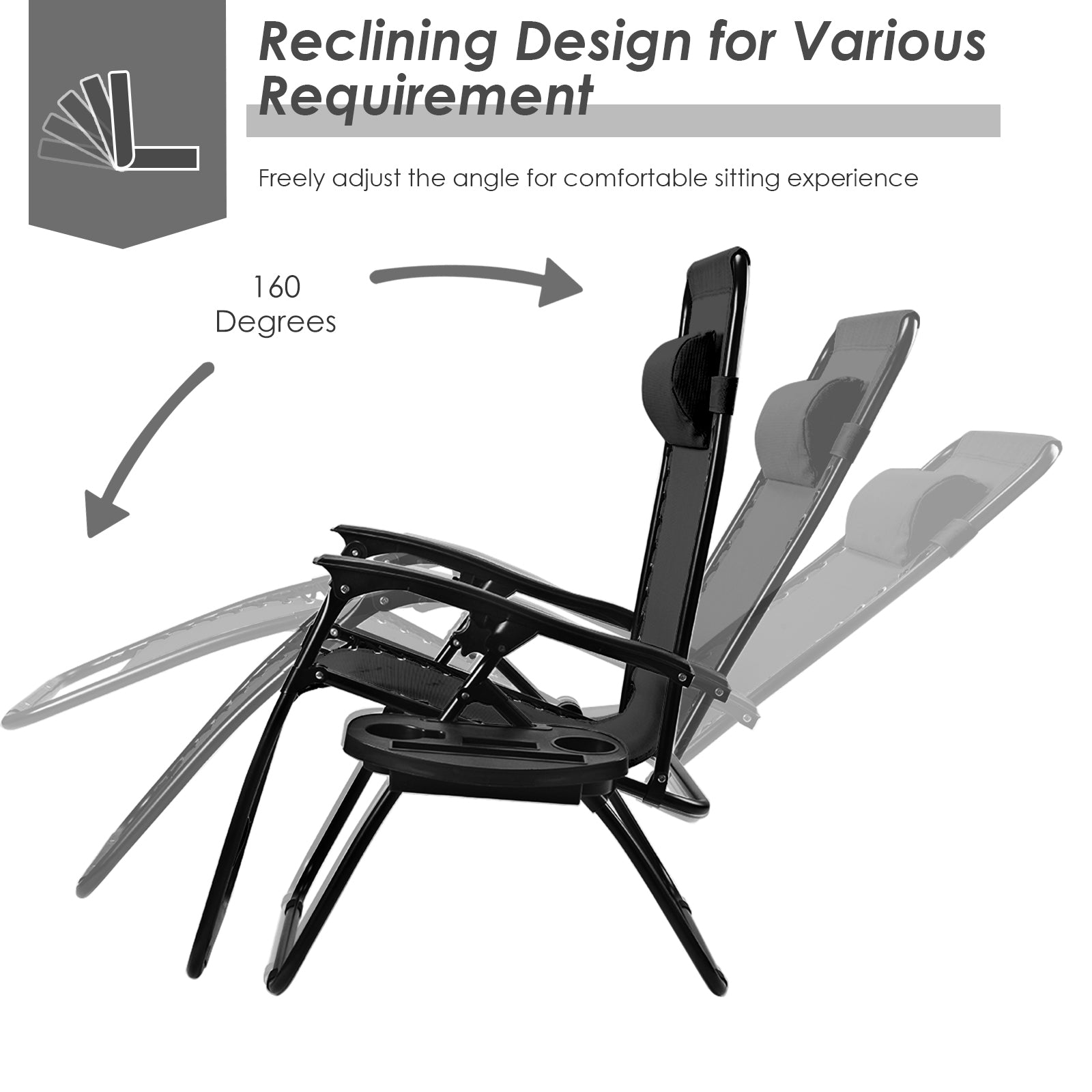 Outdoor Folding Zero Gravity Reclining Lounge Chair with Utility Tray-BlackÂ