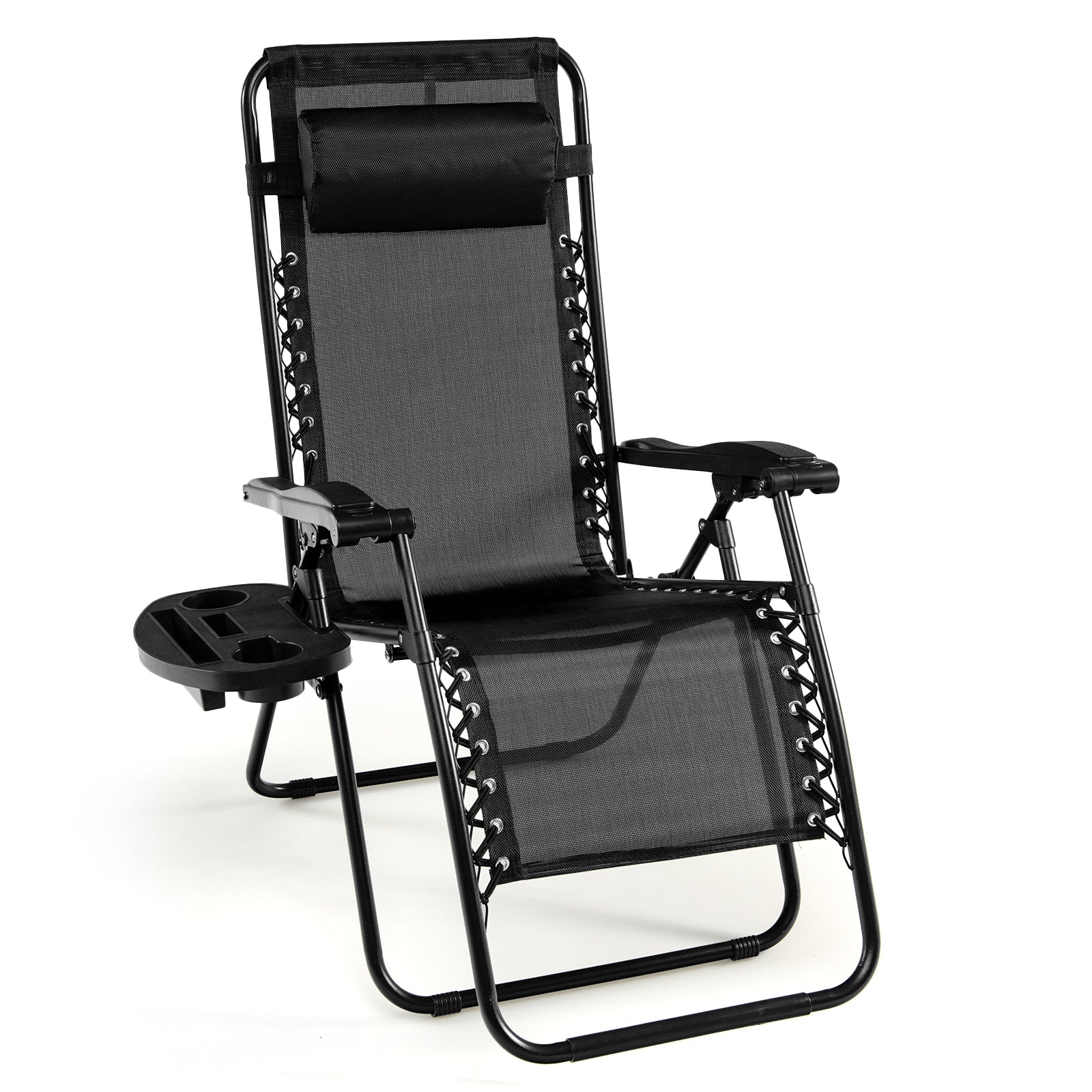 Outdoor Folding Zero Gravity Reclining Lounge Chair with Utility Tray-BlackÂ