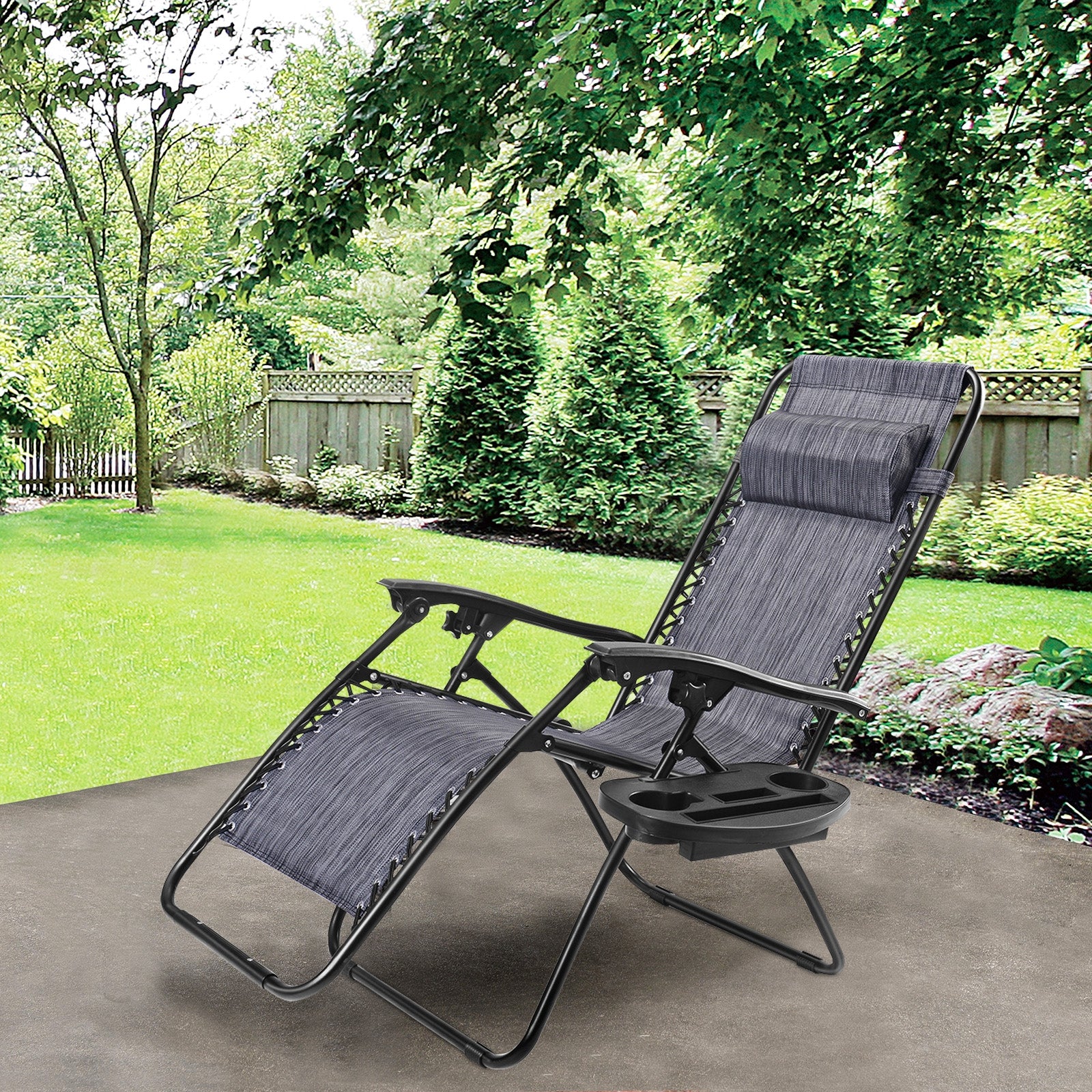 Outdoor Folding Zero Gravity Reclining Lounge Chair with Utility Tray-GrayÂ