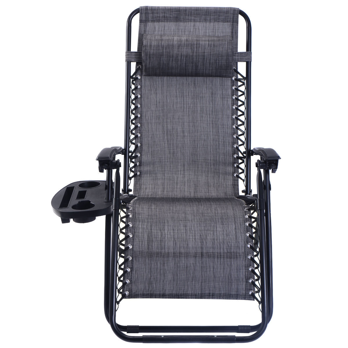 Outdoor Folding Zero Gravity Reclining Lounge Chair with Utility Tray-GrayÂ