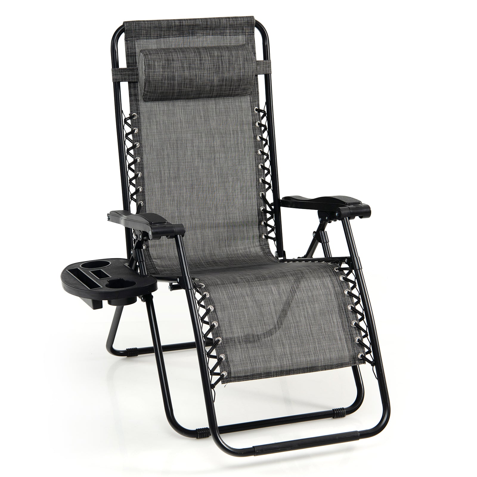 Outdoor Folding Zero Gravity Reclining Lounge Chair with Utility Tray-GrayÂ