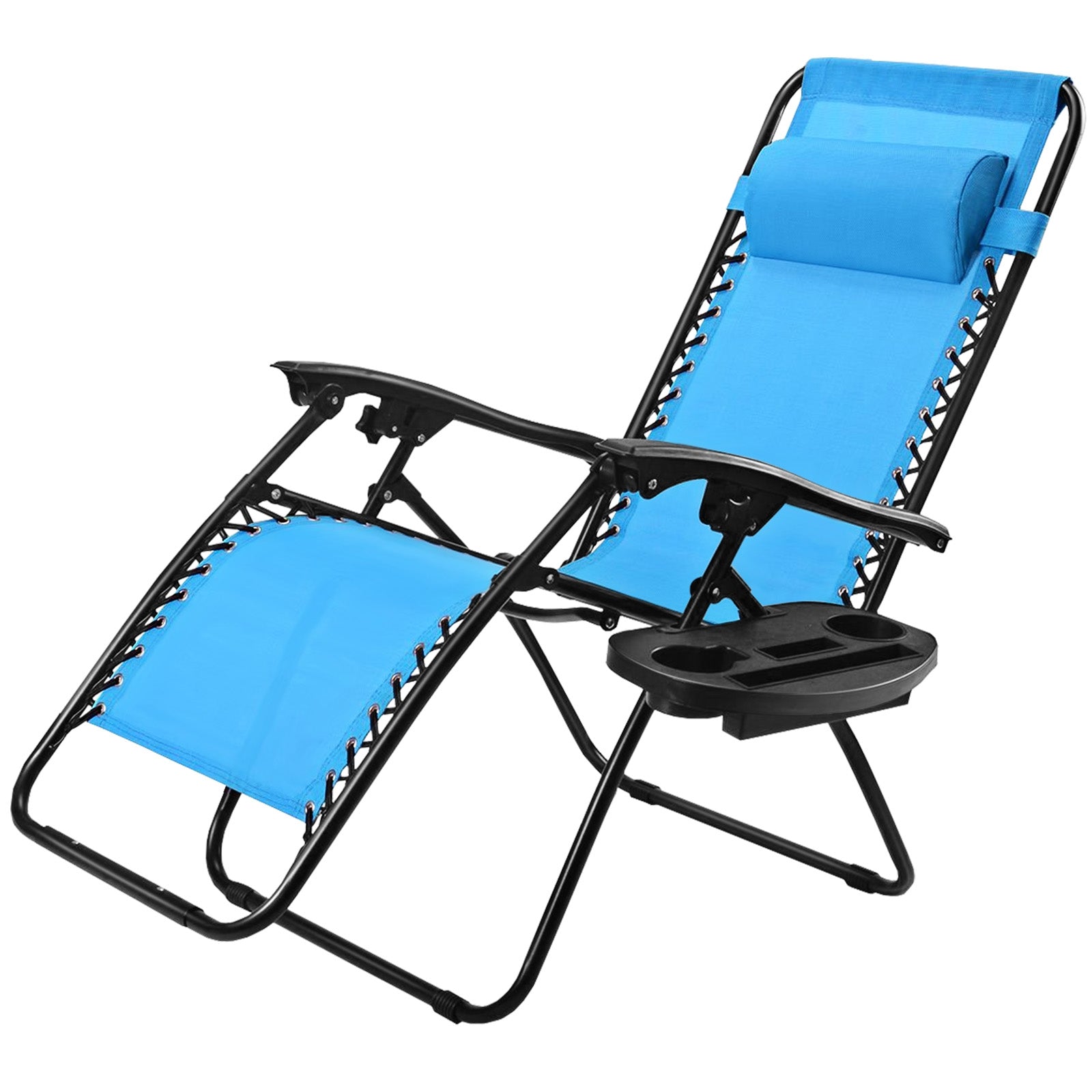Outdoor Folding Zero Gravity Reclining Lounge Chair with Utility Tray-Light BlueÂ