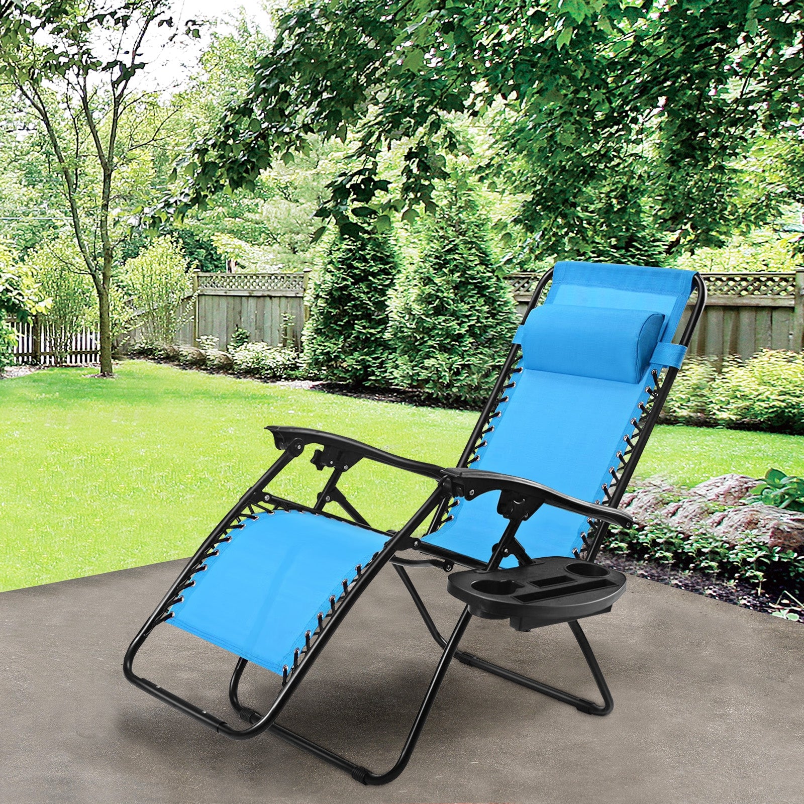 Outdoor Folding Zero Gravity Reclining Lounge Chair with Utility Tray-Light BlueÂ