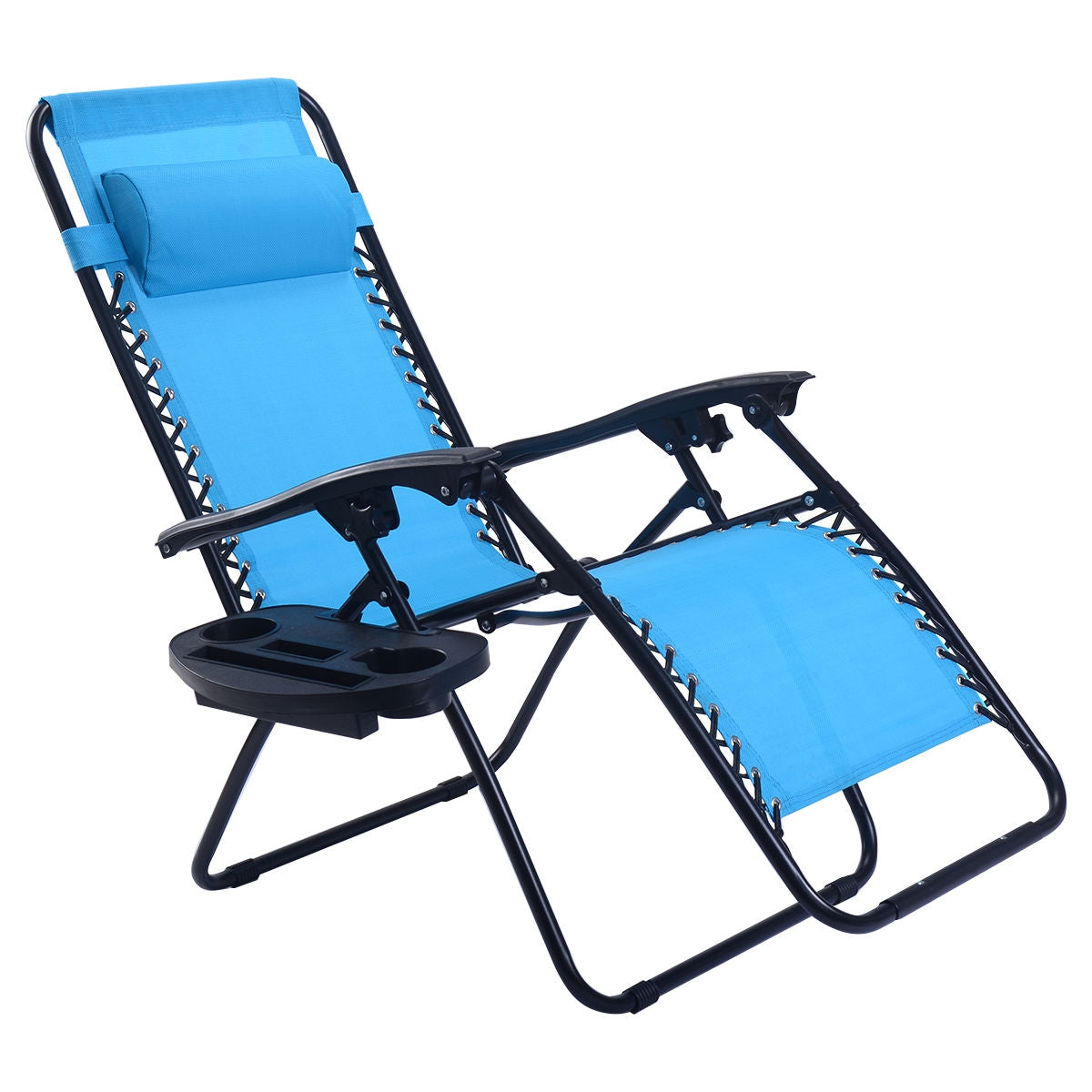 Outdoor Folding Zero Gravity Reclining Lounge Chair with Utility Tray-Light BlueÂ
