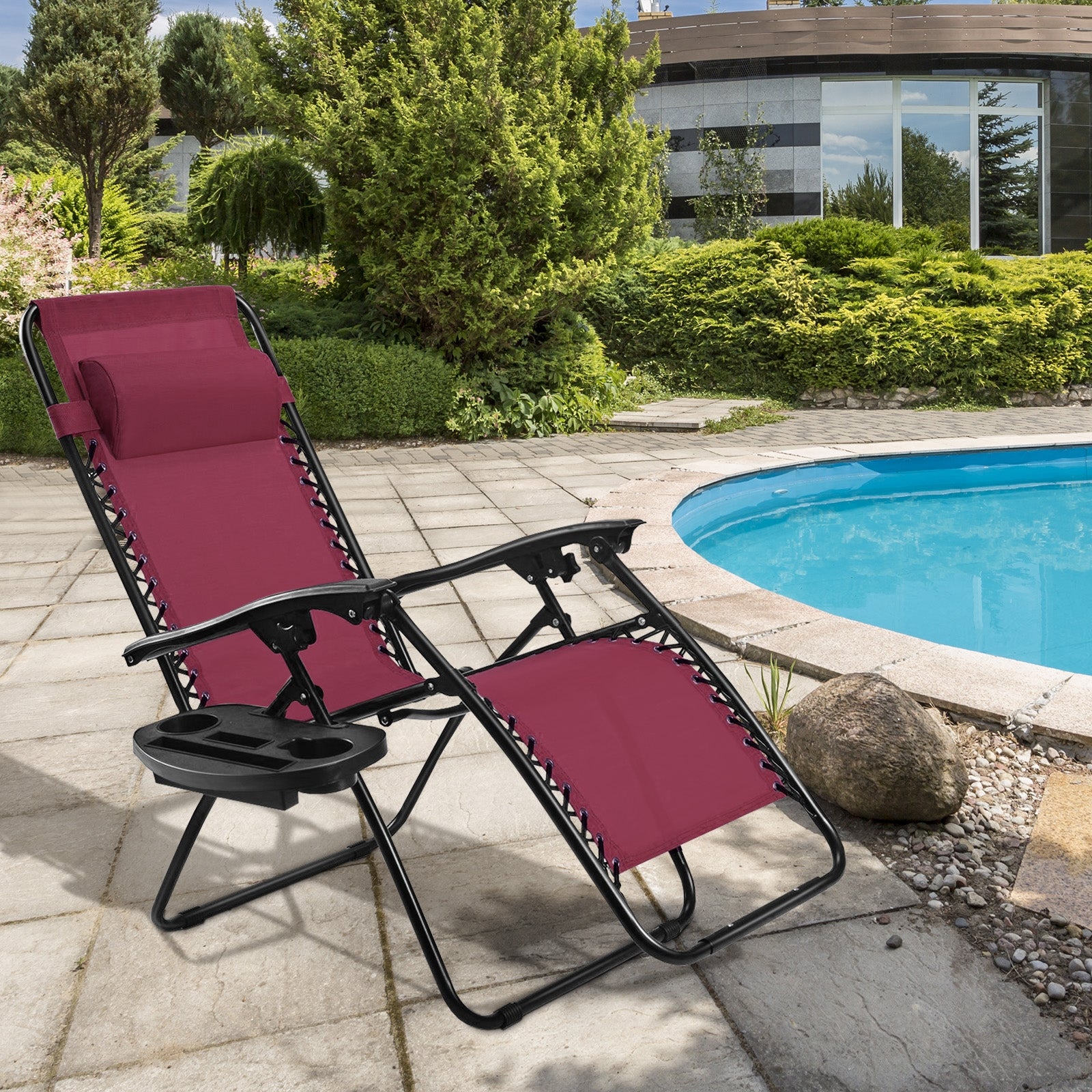 Outdoor Folding Zero Gravity Reclining Lounge Chair-Dark RedÂ