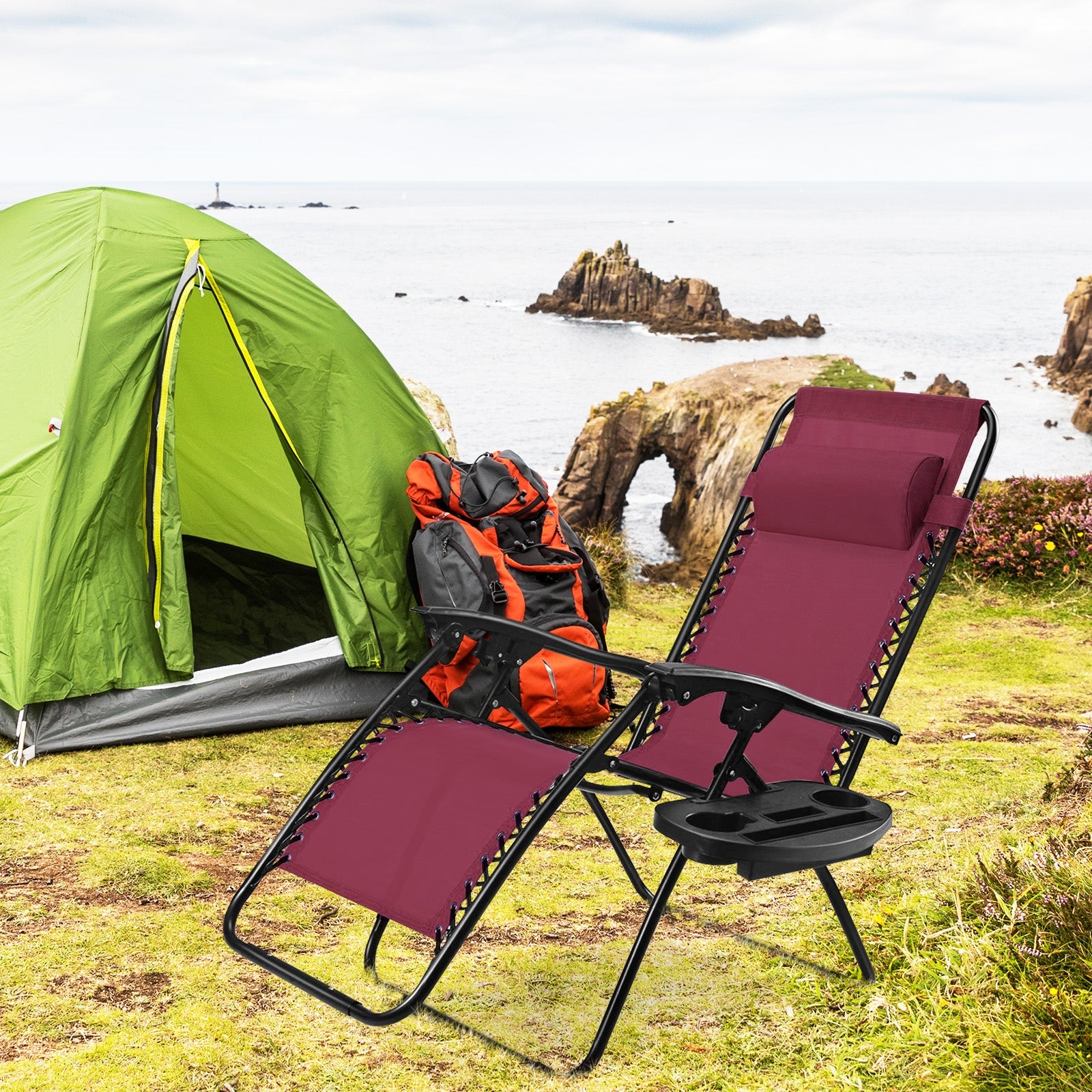 Outdoor Folding Zero Gravity Reclining Lounge Chair-Dark RedÂ