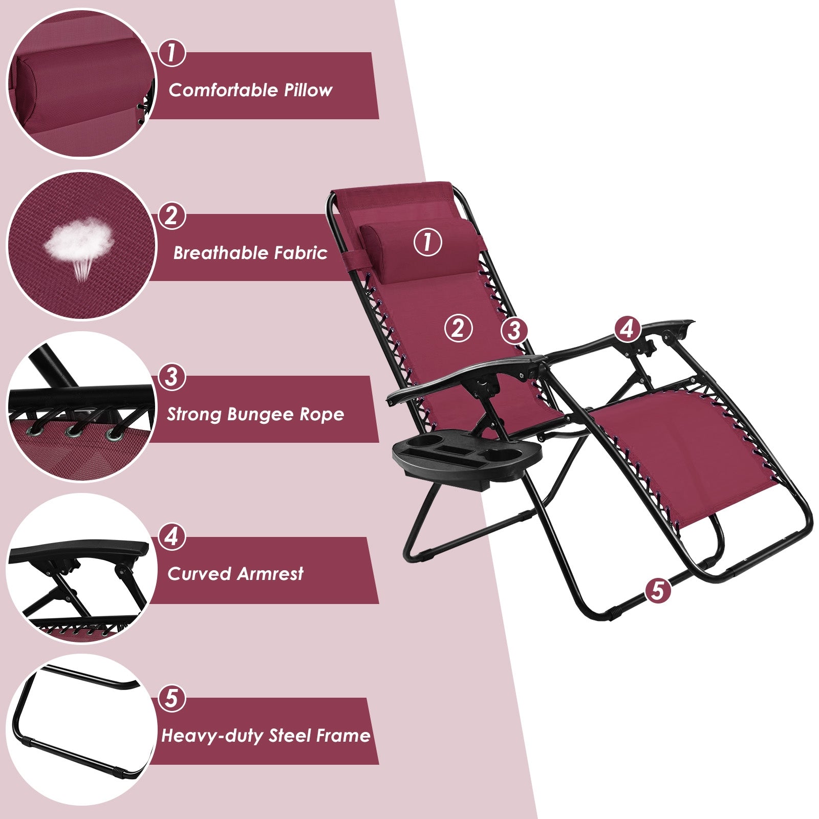Outdoor Folding Zero Gravity Reclining Lounge Chair-Dark RedÂ