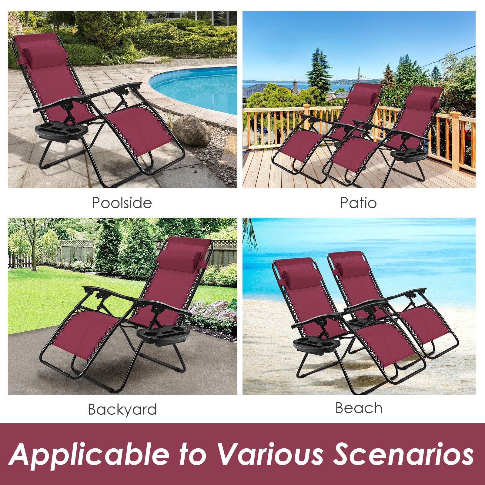 Outdoor Folding Zero Gravity Reclining Lounge Chair-Dark RedÂ