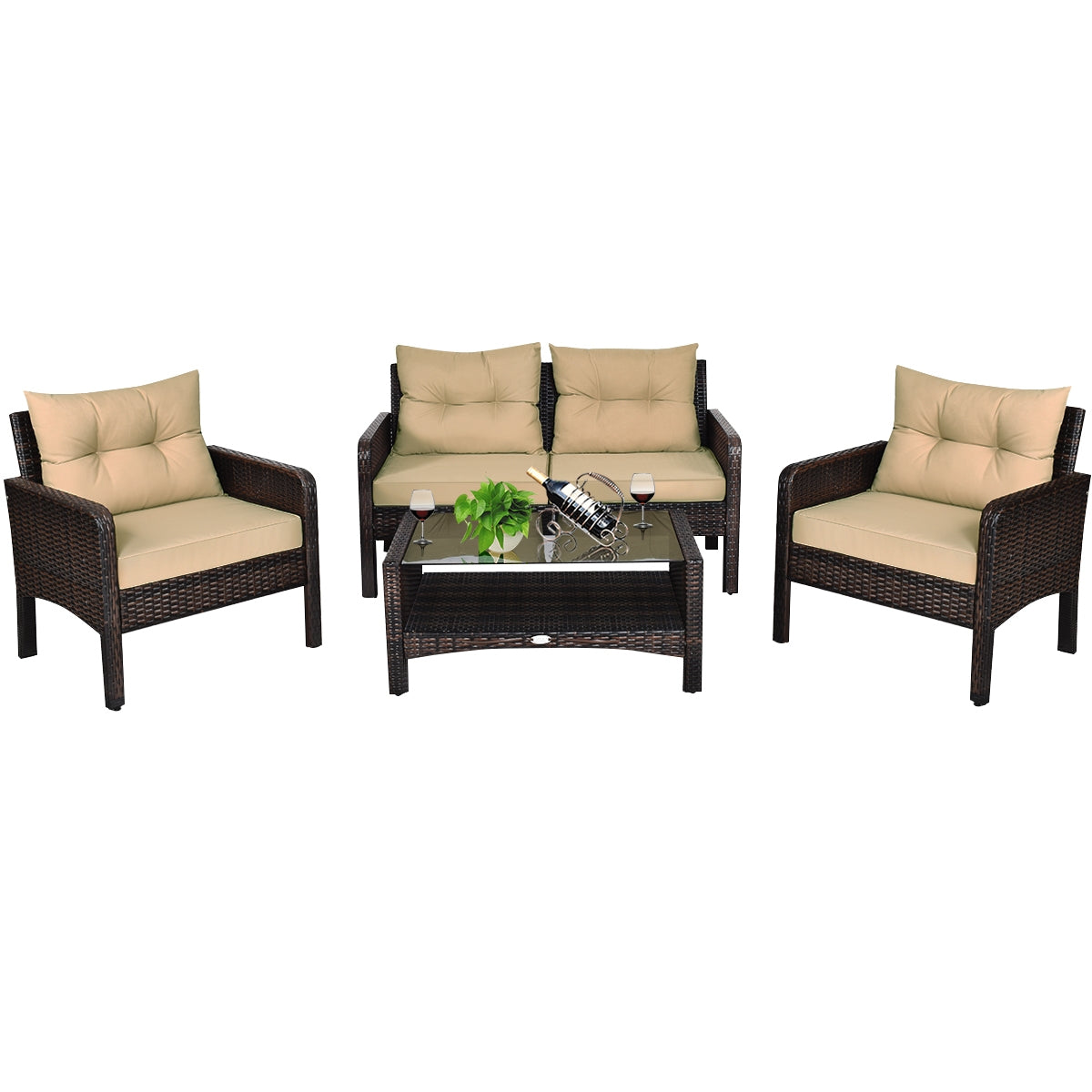 4 Pieces Patio Rattan Free Combination Sofa Set with Cushion and Coffee TableÂ