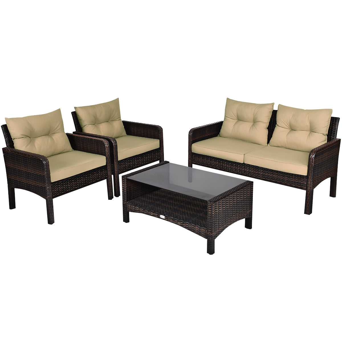 4 Pieces Patio Rattan Free Combination Sofa Set with Cushion and Coffee TableÂ