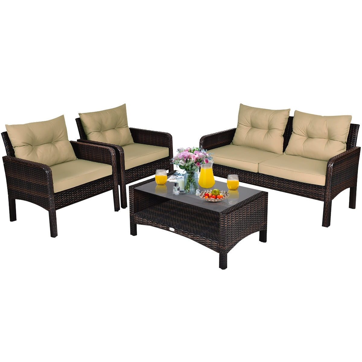 4 Pieces Patio Rattan Free Combination Sofa Set with Cushion and Coffee TableÂ