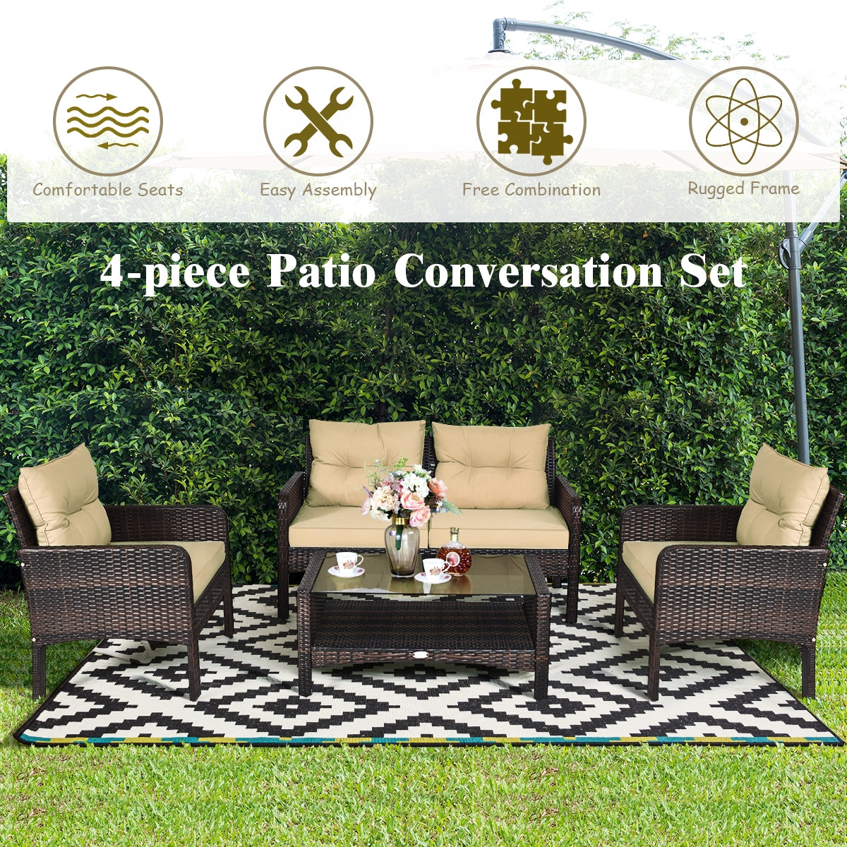 4 Pieces Patio Rattan Free Combination Sofa Set with Cushion and Coffee TableÂ