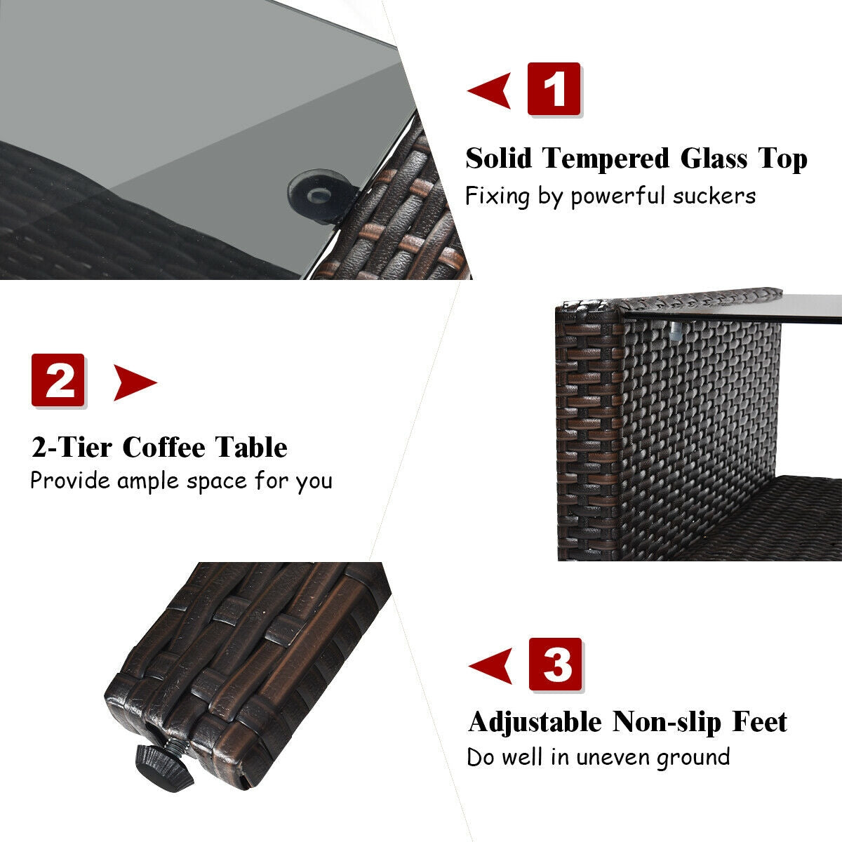 4 Pcs Outdoor Rattan Wicker Loveseat Furniture Set with Cushions-RedÂ