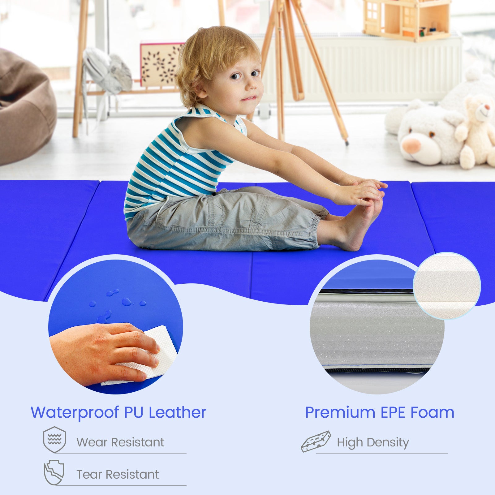 4-Panel Folding Gymnastics Mat with Carrying Handles for Home Gym-NavyÂ