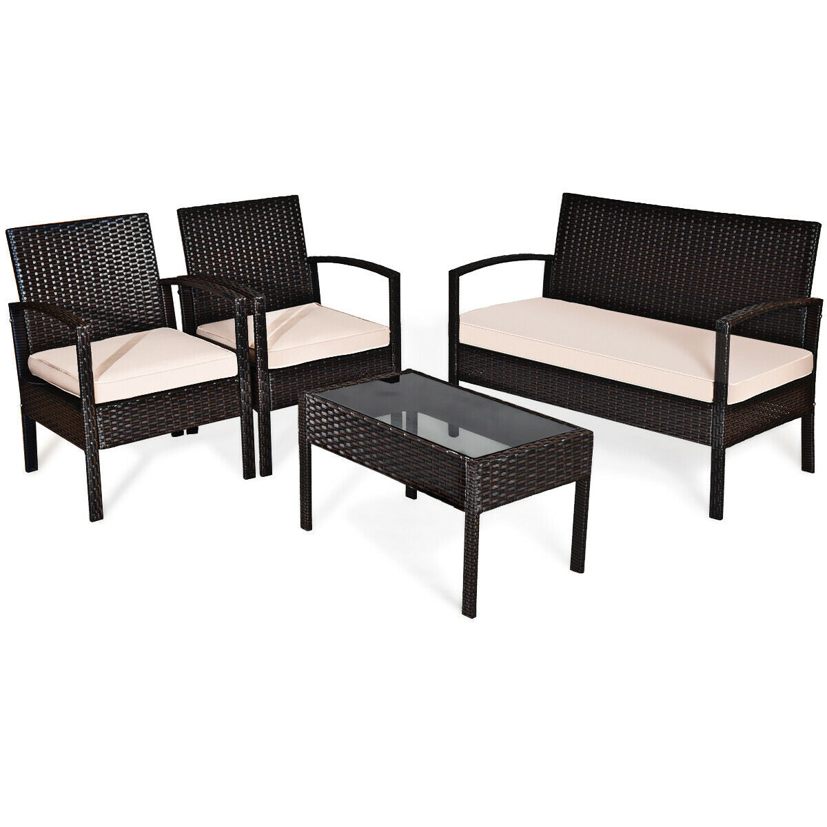4 Pieces Patio Ratten Conversation Set with Loveseat Sofas and Coffee TableÂ