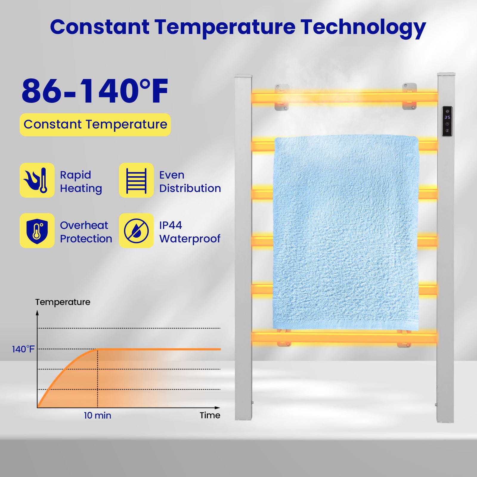 Freestanding and Wall-mounted 6 Bars Towel Warmer with Timer and LED DisplayÂ
