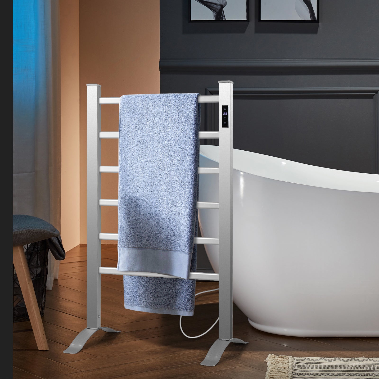 Freestanding and Wall-mounted 6 Bars Towel Warmer with Timer and LED DisplayÂ