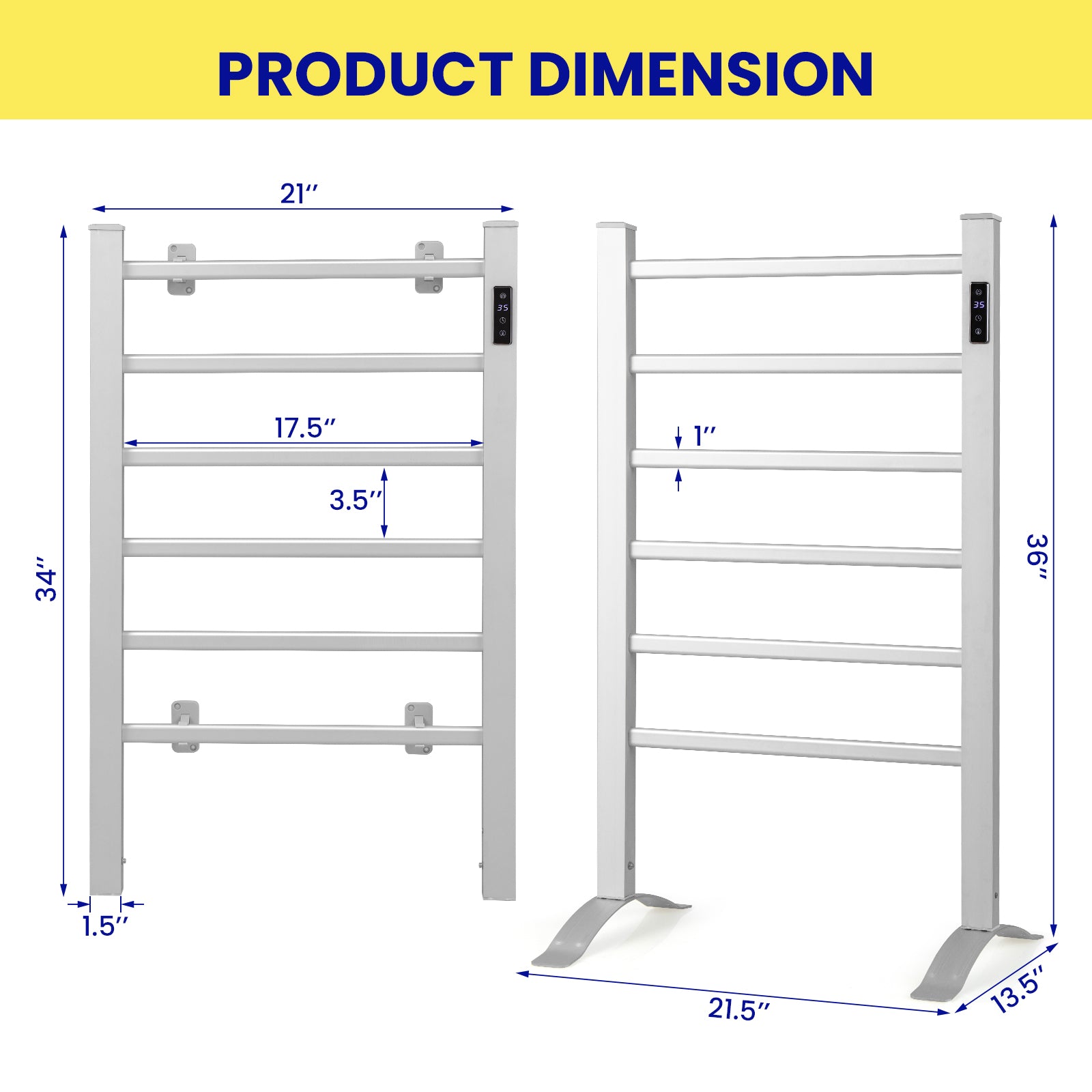 Freestanding and Wall-mounted 6 Bars Towel Warmer with Timer and LED DisplayÂ