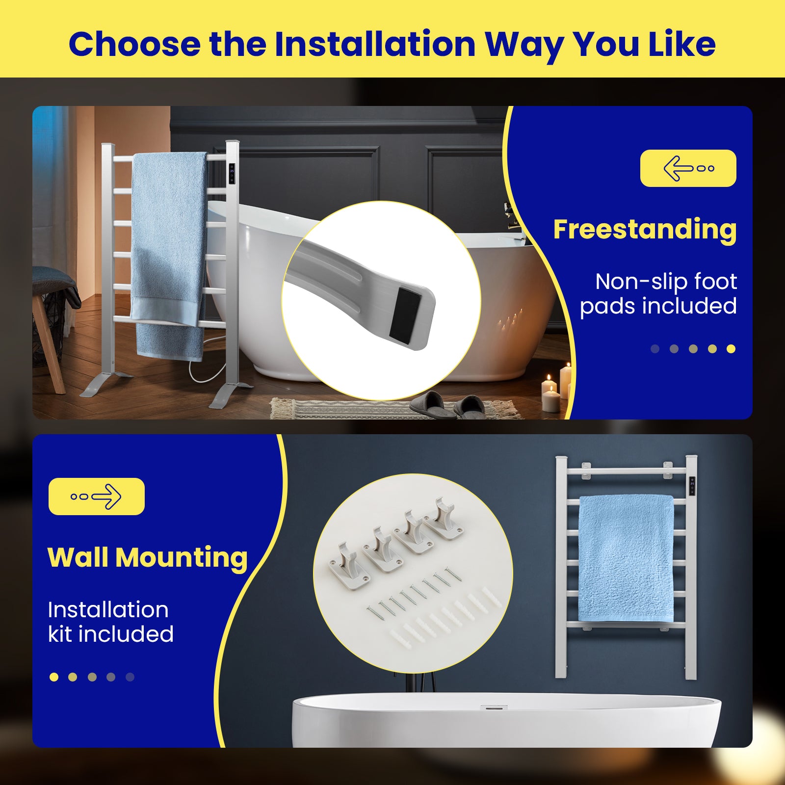Freestanding and Wall-mounted 6 Bars Towel Warmer with Timer and LED DisplayÂ