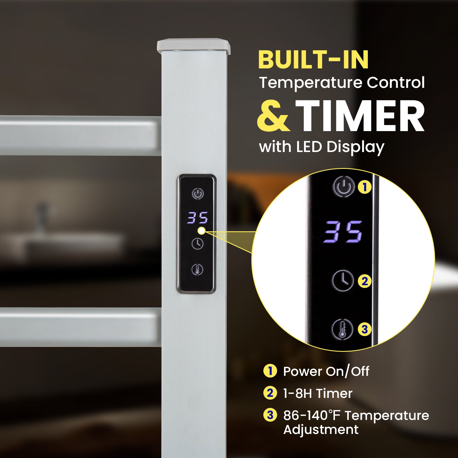 Freestanding and Wall-mounted 6 Bars Towel Warmer with Timer and LED DisplayÂ