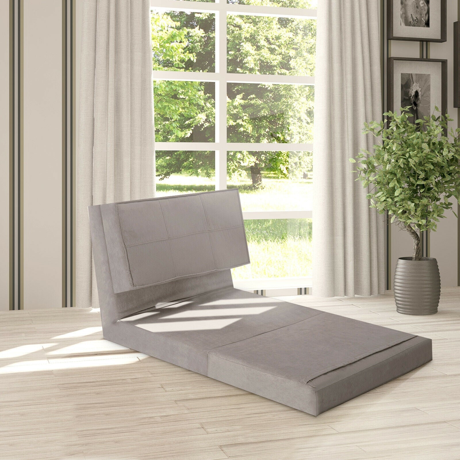 Convertible Lounger Folding Sofa Sleeper Bed-GrayÂ