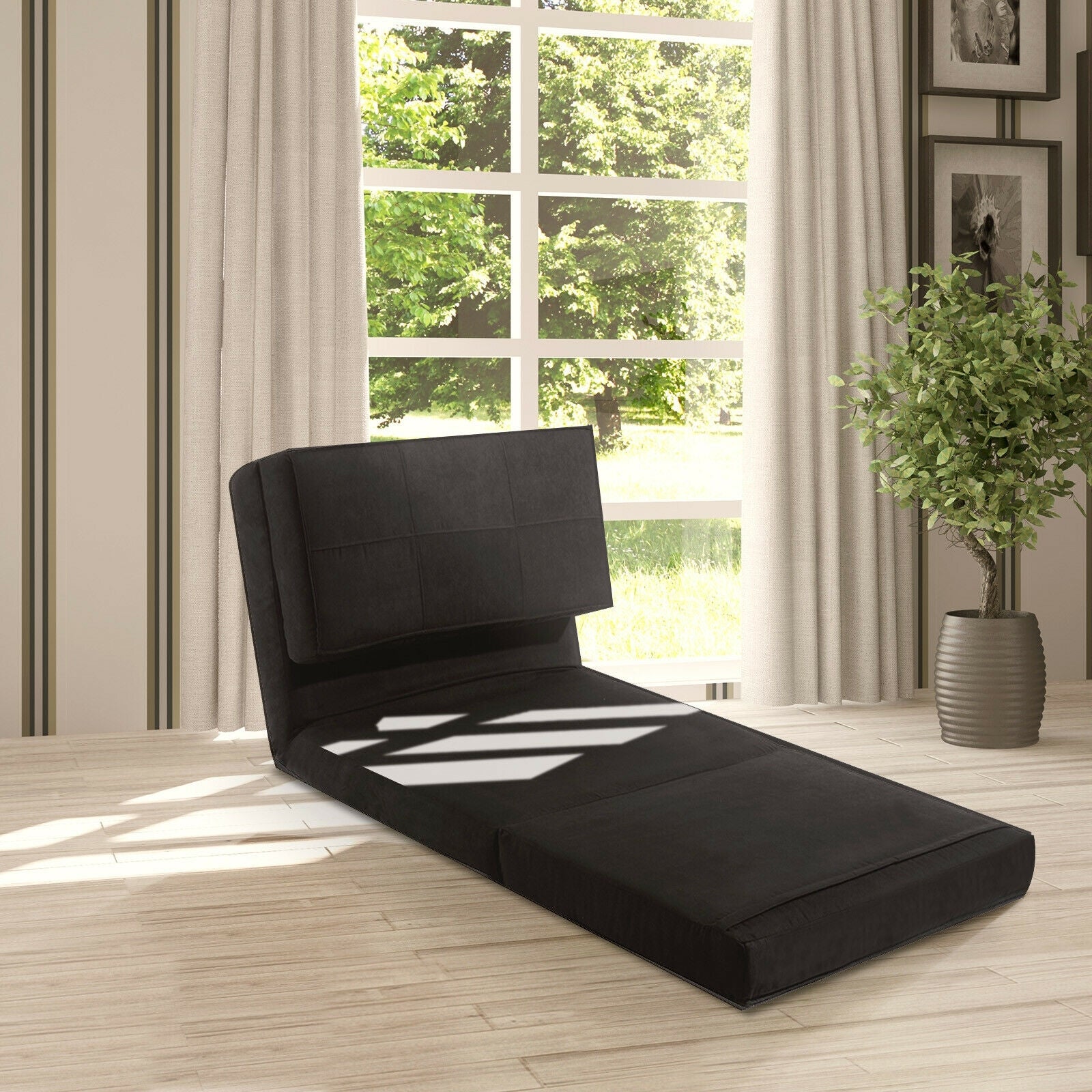 Convertible Lounger Folding Sofa Sleeper Bed-BlackÂ