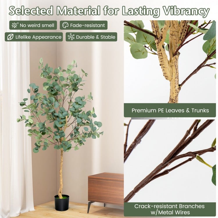 5.5 Feet Artificial Eucalyptus Tree with 517 Silver Dollar Leaves-1 Pack
