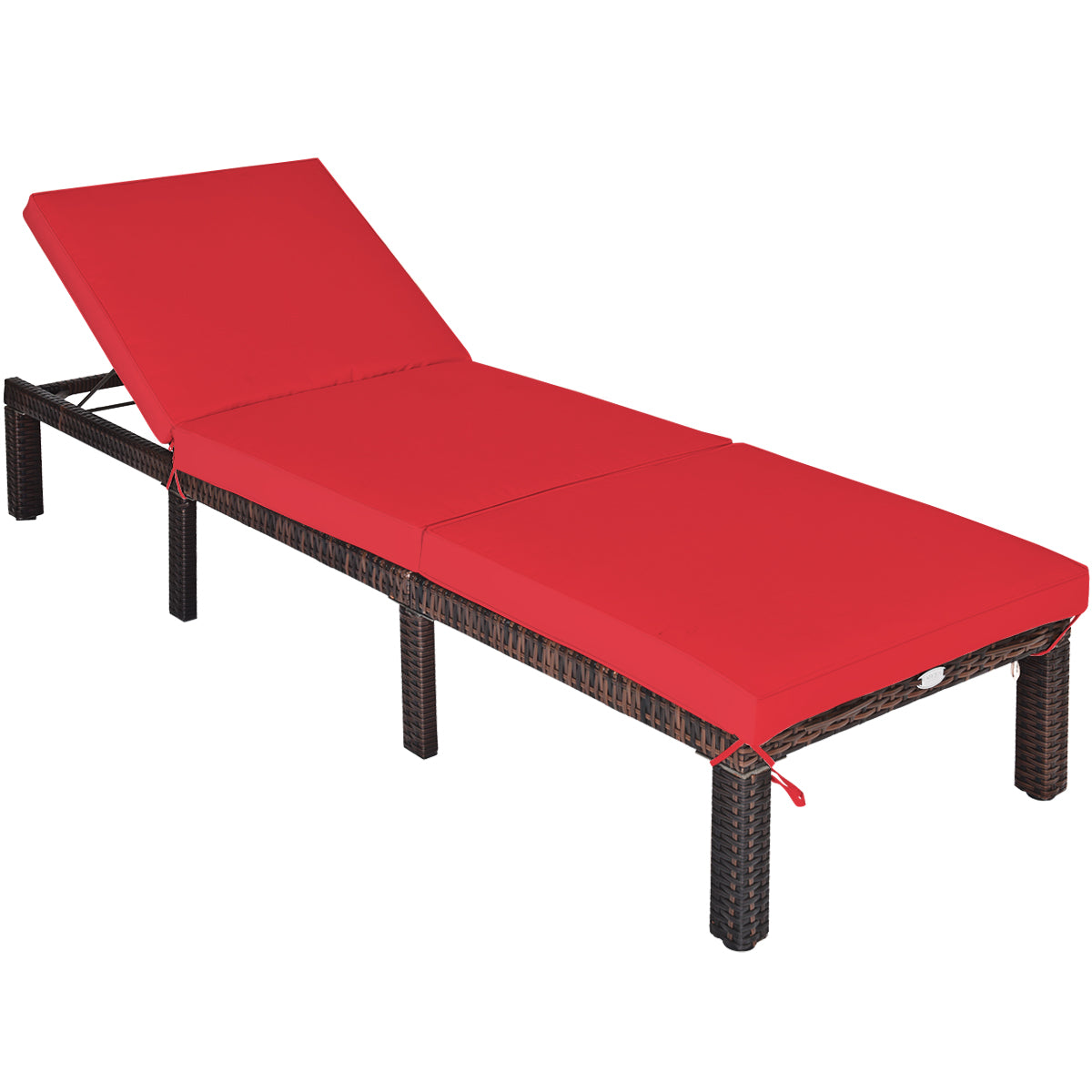 Outdoor Rattan Adjustable Cushioned Chaise-RedÂ