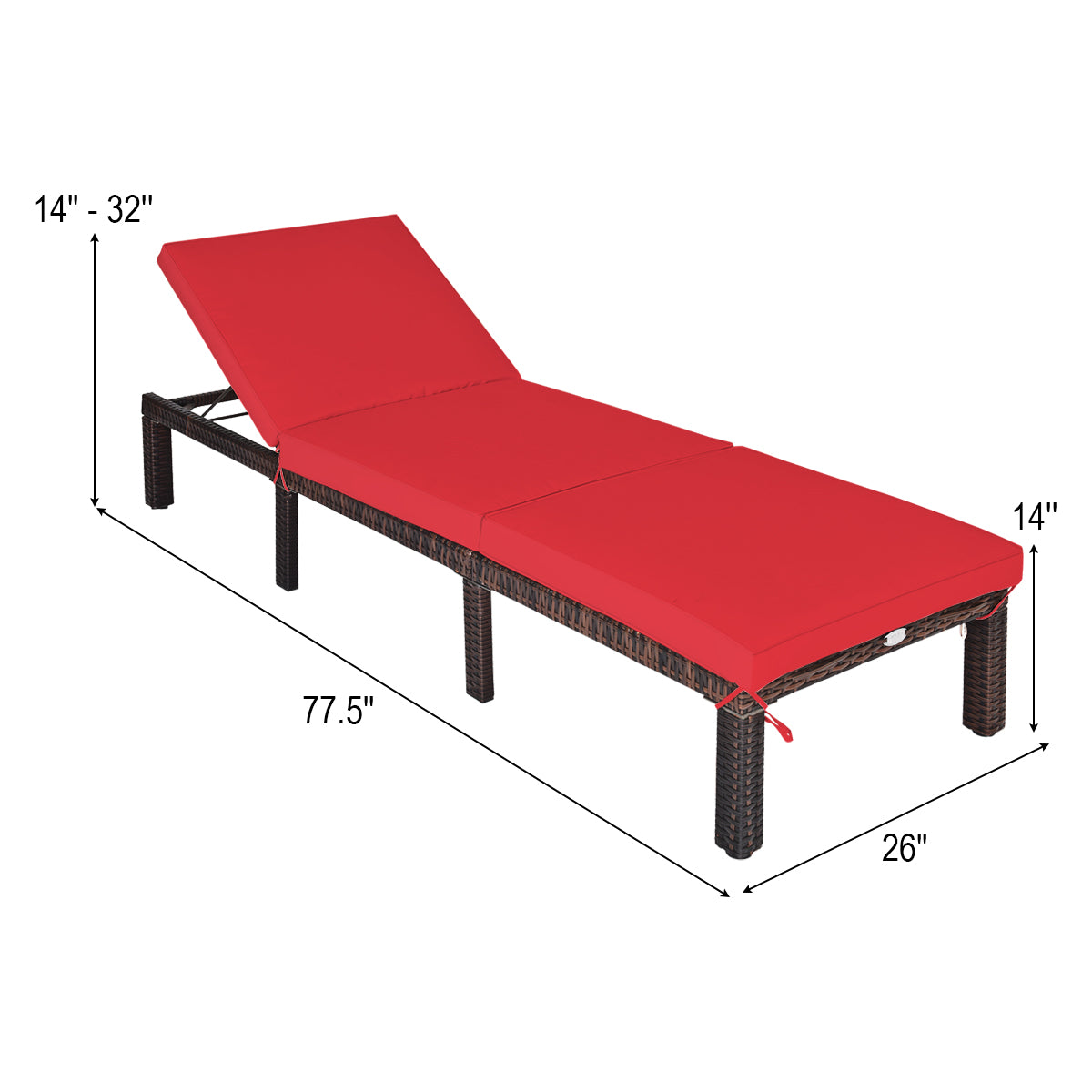 Outdoor Rattan Adjustable Cushioned Chaise-RedÂ