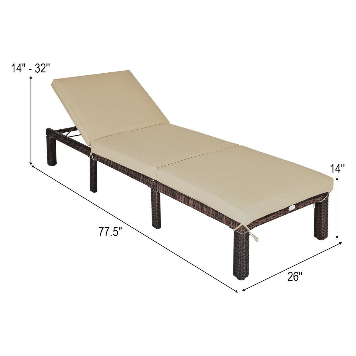 Outdoor Rattan Adjustable Cushioned ChaiseÂ