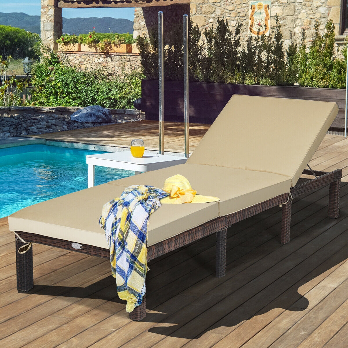 Outdoor Rattan Adjustable Cushioned ChaiseÂ